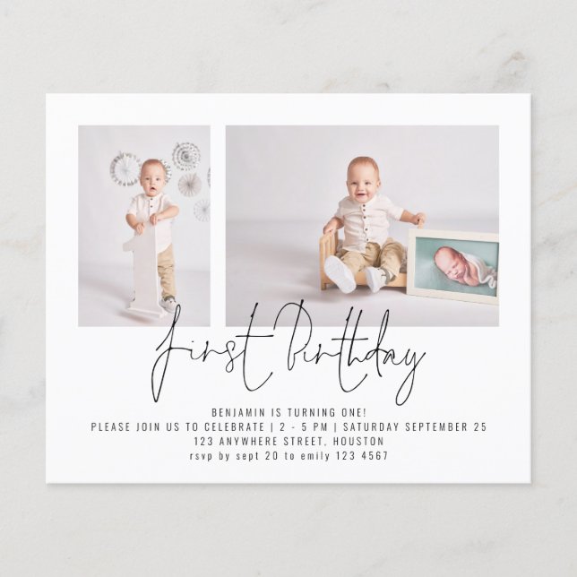 Flyer Value Modern 2 Photo Script Primer cumpleaños (Frente)