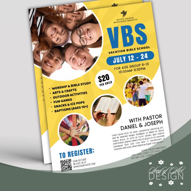 Flyer VBS amarillo azul Vacaciones Escuela de Biblia Igl (Subido por el creador)