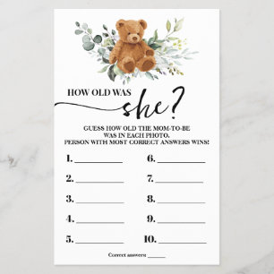Flyer Vegetación de oso Tarjeta de juego Baby Shower de