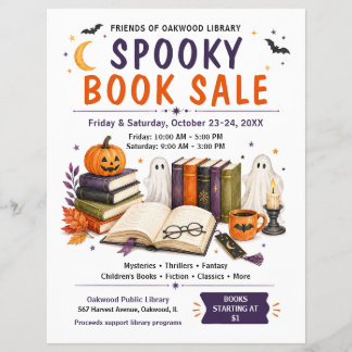 Flyer Venta de libros espeluznantes de Halloween en la b