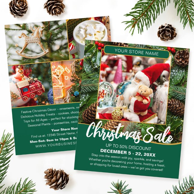 Flyer Venta de Navidad Fiesta Comercial Navideña Verde (Subido por el creador)