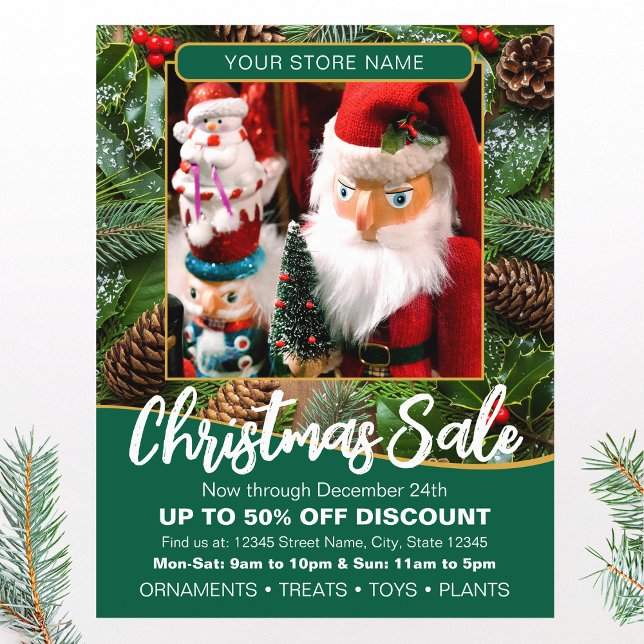 Flyer Venta de Navidad Personalizada Foto Verde Negocio (Subido por el creador)