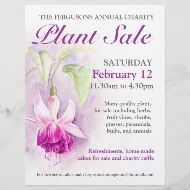 Flyer Venta de plantas fuchsia arte recaudación de fondo (Frente)