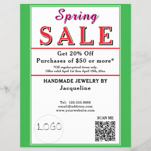 Flyer Venta de primavera Joyas Corazón Verde Blanco