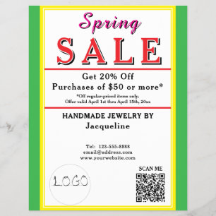 Flyer Venta de Primavera Joyería Amarillo Verde Corazón