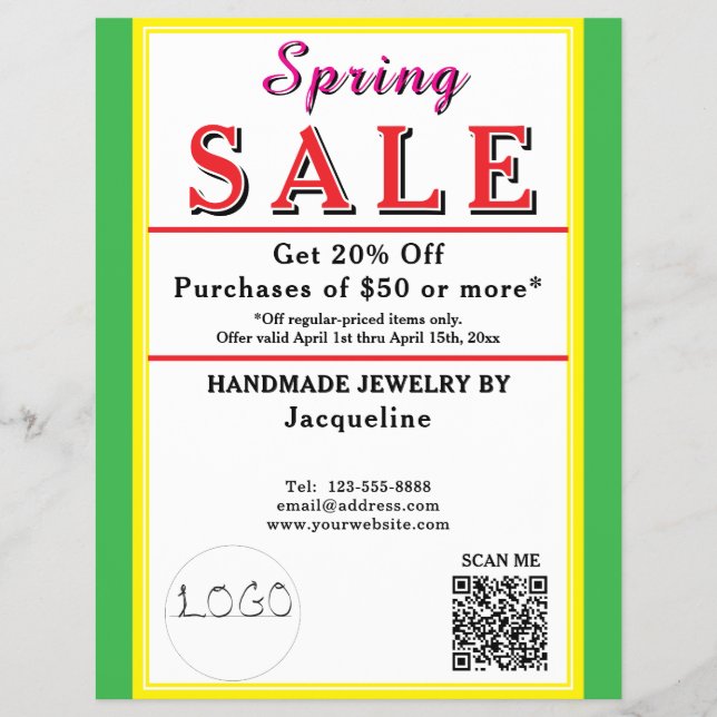 Flyer Venta de Primavera Joyería Amarillo Verde Corazón (Frente)