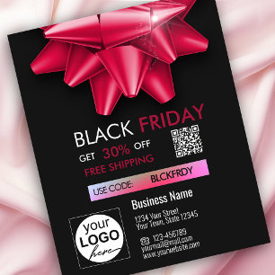 Flyer Venta del Viernes Negro Código QR de lazo rosa en 
