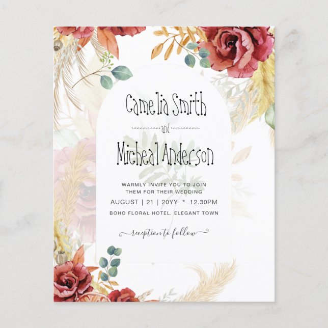 Flyer VENTA! Granja Boho Burgundy Gold Floral (Frente)