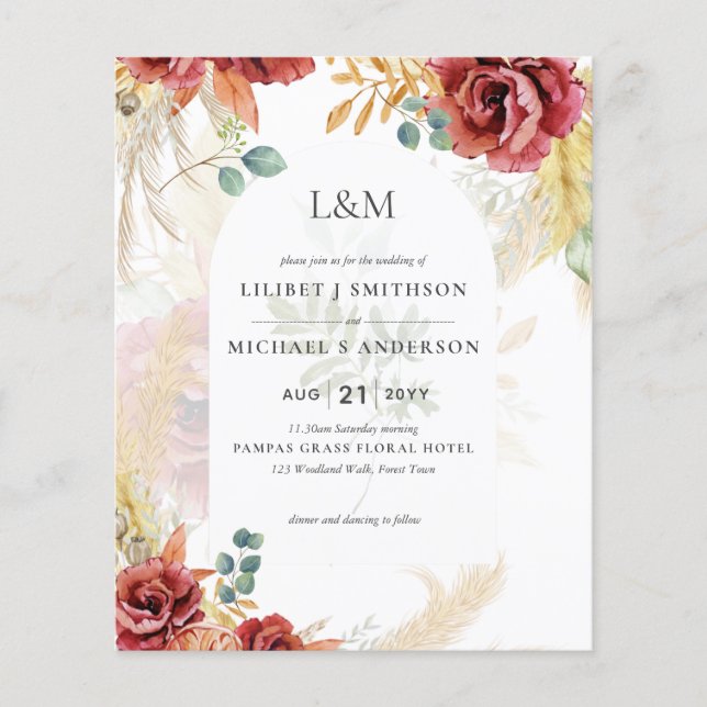 Flyer VENTA! Granja Boho Burgundy Gold Floral (Frente)