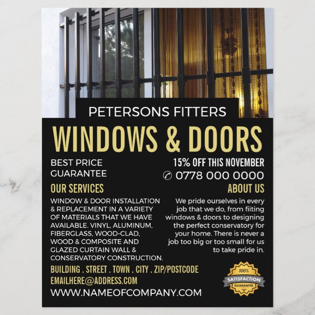 Flyer Ventana y barras, Windows & Door Fitter Company (Frente)