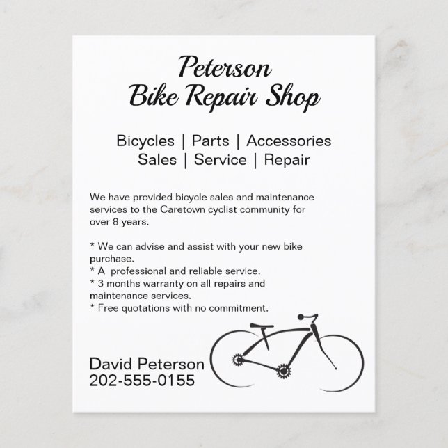 Flyer Ventas de mantenimiento de reparación de bicicleta (Frente)