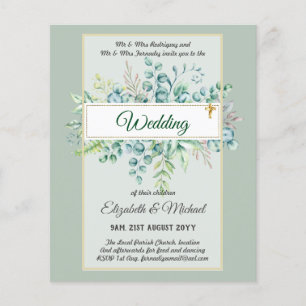 Flyer Verde CATÓLICO Boda Presupuesto cristiano moderno