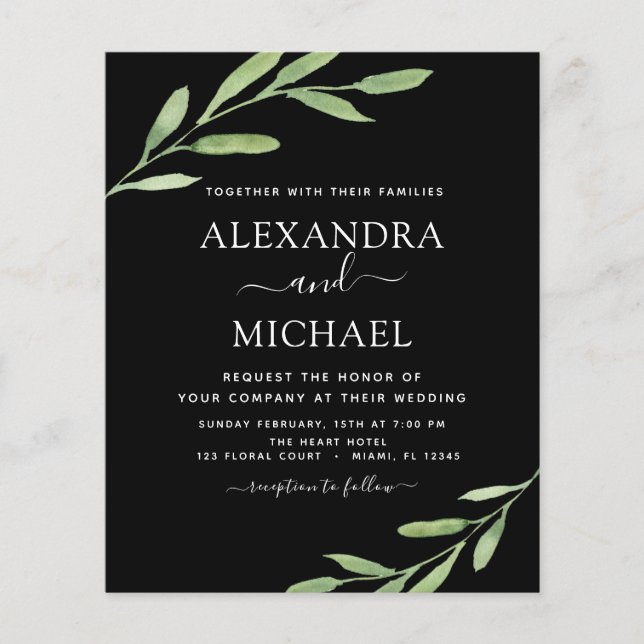 Flyer Verde Presupuestario Rústica Boda Elegante (Frente)