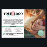 Flyer Verde suave tus fotos con logotipo QR Spa Salon<br><div class="desc">Volante de marketing para con detalles de color verde suave para un spa, salón, terapeuta de masaje o más con sus fotos, logotipo y código QR. Añade tu texto, tus servicios, una oferta de descuento, información de contacto, dirección, horario de apertura, y sobre texto, medios sociales y más. Volante promocional...</div>