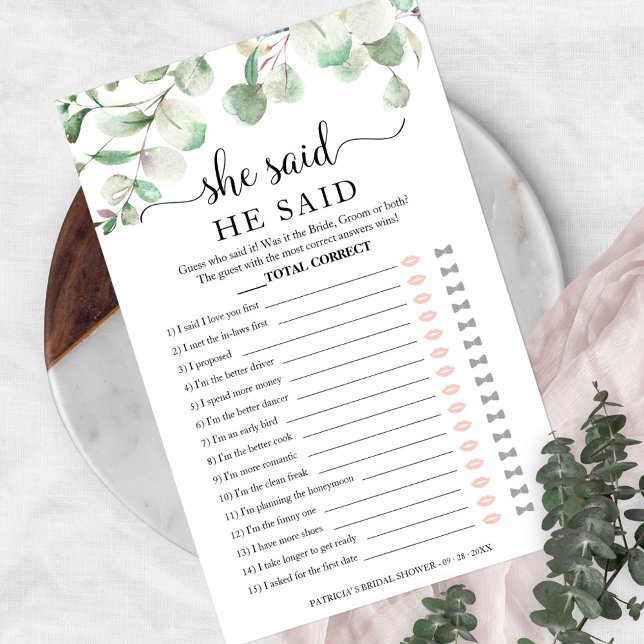 Flyer Verdor Bridal Shower Dijo Que Dijo Juego (Subido por el creador)