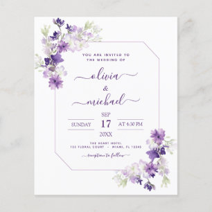 Flyer Verdor floral Boda púrpura y deprimente