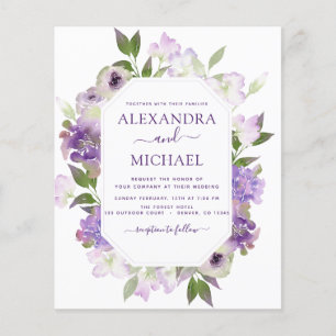 Flyer Verdor floral Boda púrpura y deprimente