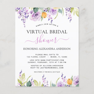 Flyer Verdor púrpura de la ducha de novia virtual de pre