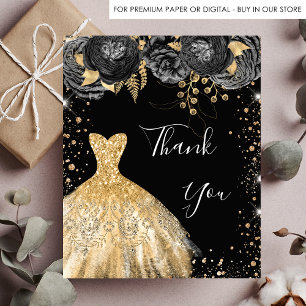 Flyer Vestido de oro negro, flores de cumpleaños, presup