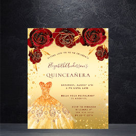 Flyer Vestido de quinceañera rojo con brillo dorado pres
