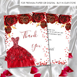 Flyer Vestido rojo blanco floral cumpleaños gracias pres