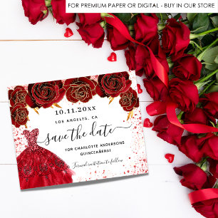 Flyer Vestido rojo quinceañera presupuesto blanco ahorra