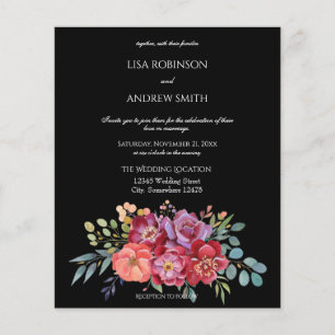 Flyer Viajero Boda Floral Negro Rosado Presupuestario
