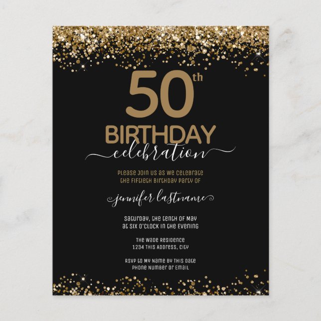 Flyer Viajero de invitaciones al Purpurina de cumpleaños (Frente)