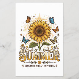 Flyer Vibrante girasol estival floreciendo con mariposas