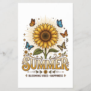 Flyer Vibrante girasol estival floreciendo con mariposas