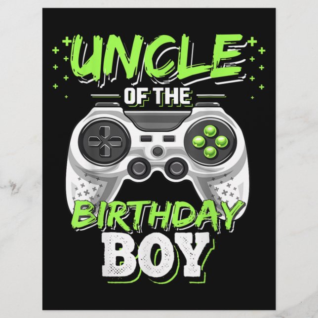Flyer Videojuego del tío del niño cumpleaños (Frente)