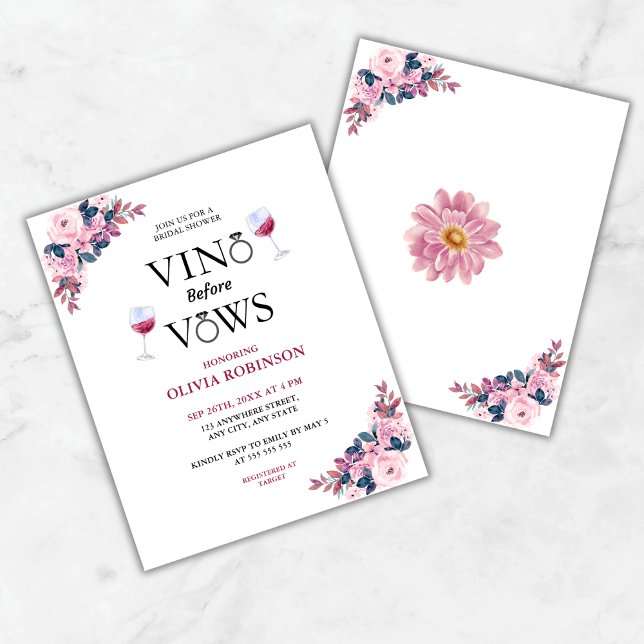 Flyer Vino Presupuestario Antes De La Invitación A La Du (Budget Vino Before Vows Floral Wine Theme Bridal Shower Invitation )