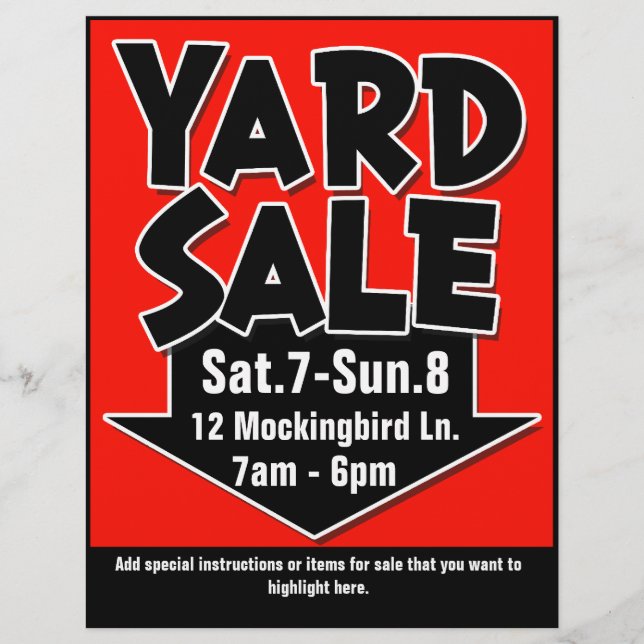 Flyer Volante/poster de personalizable de VENTA YARD (Frente)