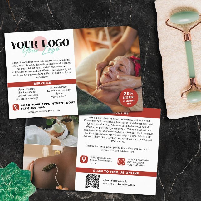 Flyer Warm Red Your Logo Photos QR Spa Salon (Subido por el creador)