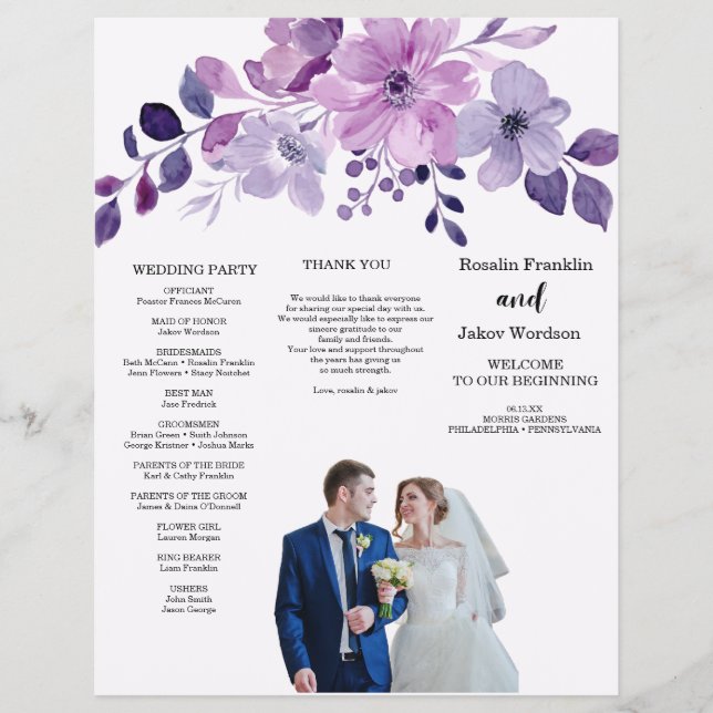 Flyer Watercolor purple flower bouquet  (Frente)