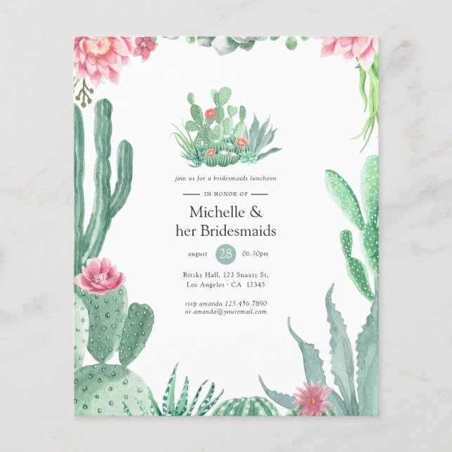 Flyer Watercolor Succulens Boda Bridesmaids Luncheon (Frente)