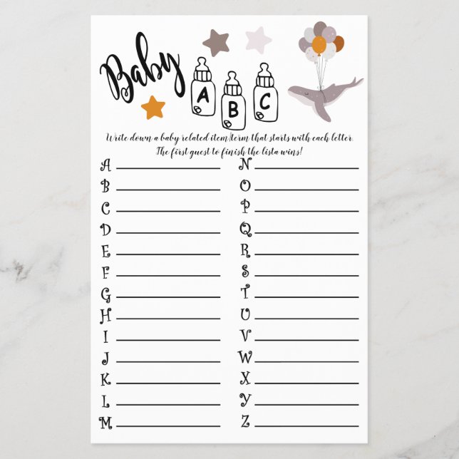 Flyer Whale Baby Shower Beautiful Dream Game Baby ABC (Frente)