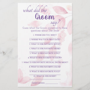 Flyer What did the Groom Say Pink Whatercolor Leaves Fly