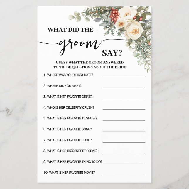 Flyer What Groom Say Winter Bridal Shower Game Card (Frente)