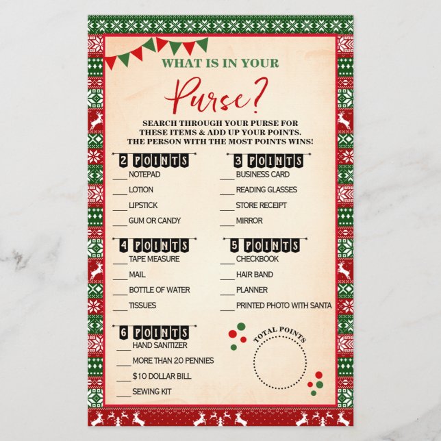 Flyer What is in Your Purse Ugly Sweater Game Card (Frente)