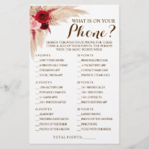 What is on your Phone Pampas Shower Game Card