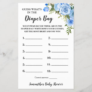 Flyer Whats azules en la tarjeta de juego Baby Shower de