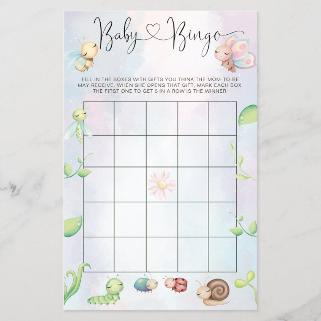 Flyer Whimsical A Little Love Bug Rainbow Baby Bingo (Frente)