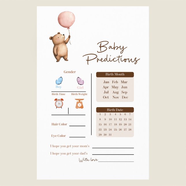Flyer Whimsical Bear Baby Predictions Game (Subido por el creador)