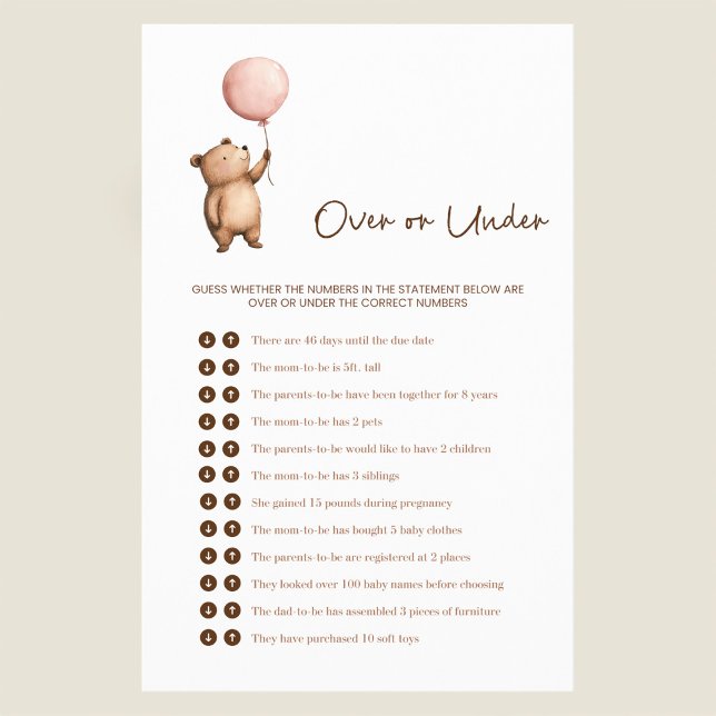 Flyer Whimsical Bear Baby Shower "Over or Under" Game (Subido por el creador)