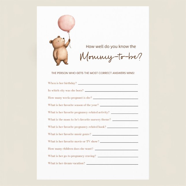 Flyer Whimsical Bear  Mommy to be Guessing Game (Subido por el creador)