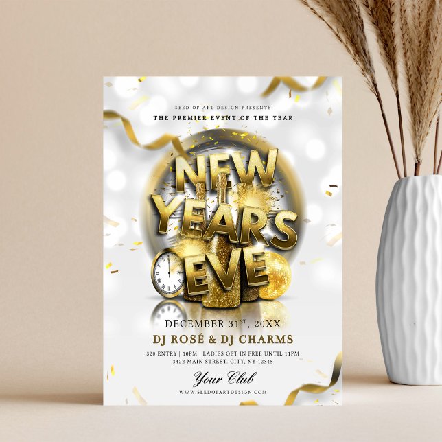 Flyer White & Gold New Year's Eve Club Party  (Subido por el creador)