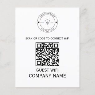 Flyer Wifi QR Código contraseña y nombre de red blanco