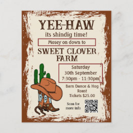 Flyer Wild West Rustic Cowboy Western Fiesta QR Code