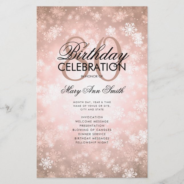 Flyer Winter 80 Birthday Program Rosa Gold Wonderland (Frente)